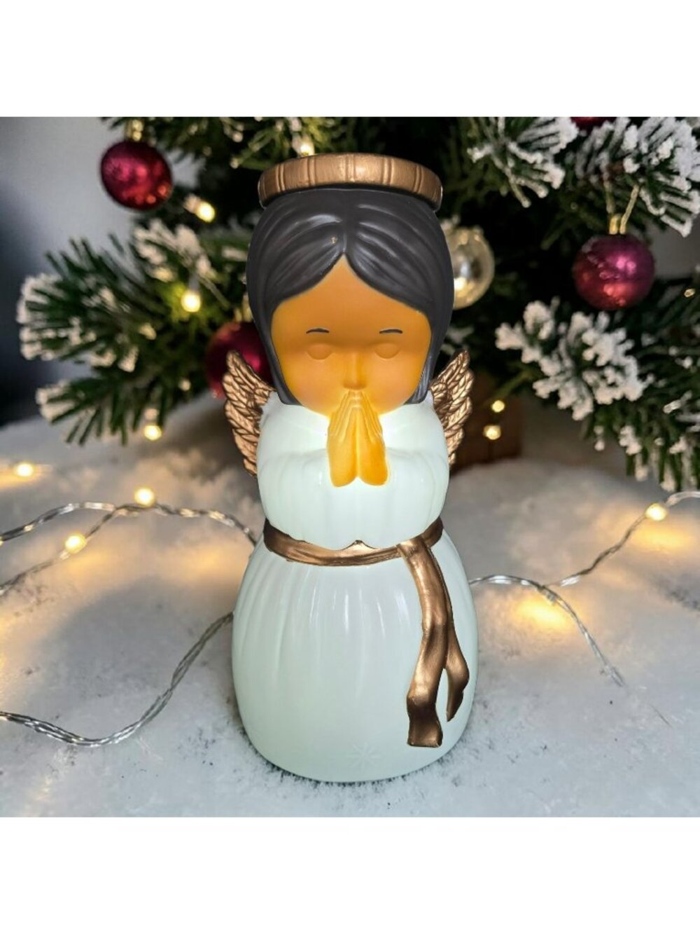 11-Inch Vintage PAC Angel Blow Mold Figurine Gold Accents & Halo